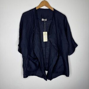 NWT Saga made in Italy Linen Navy Open Cardigan one size